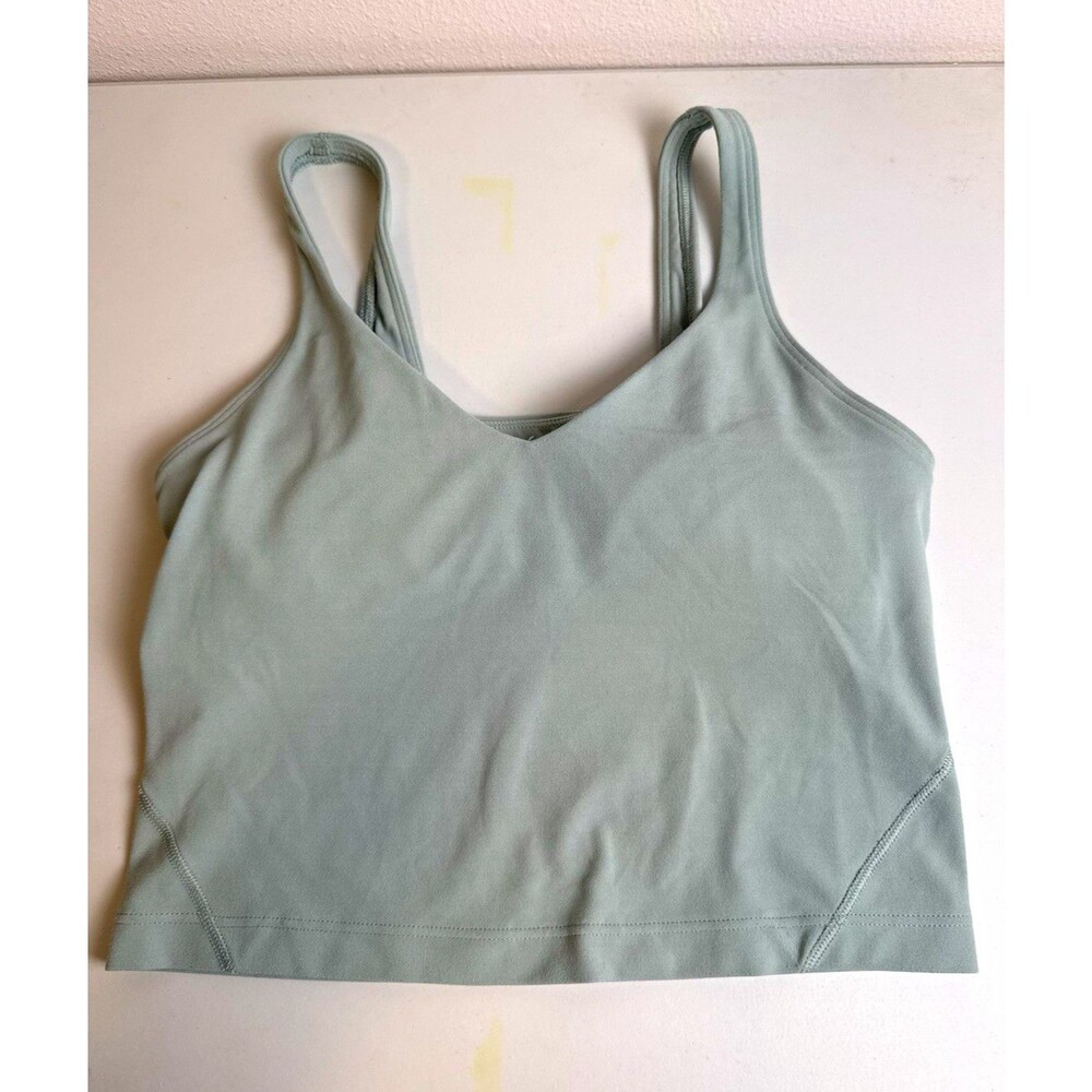 Lululemon Align Cropped Tank Top Women Sz 4 Green Has Bra with Pads Included